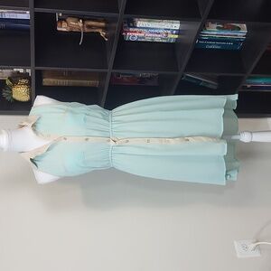 THREE HEARTS Mint Chiffon Over Tan Sleeveless Open Back Hi Low Midi Dress